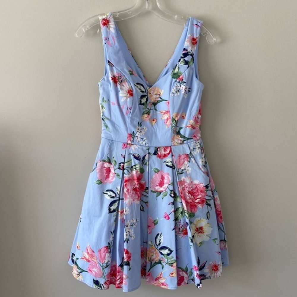 Trixxi Clothing Company | Floral Fit + Flare Dress | Blue | Size 1 | NWT